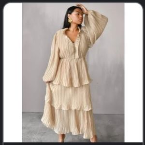 Confête Odette ruffle mock neck tiered maxi dress